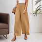 Summer High Waist Casual Three Dimensional Line Pleated Design Elastic Waist Loose Wide Leg Pants