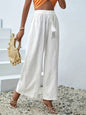 Spring Summer plus Size Women Loose Casual Tassel Wide Leg Pants Hollow Out Cutout out White Trousers