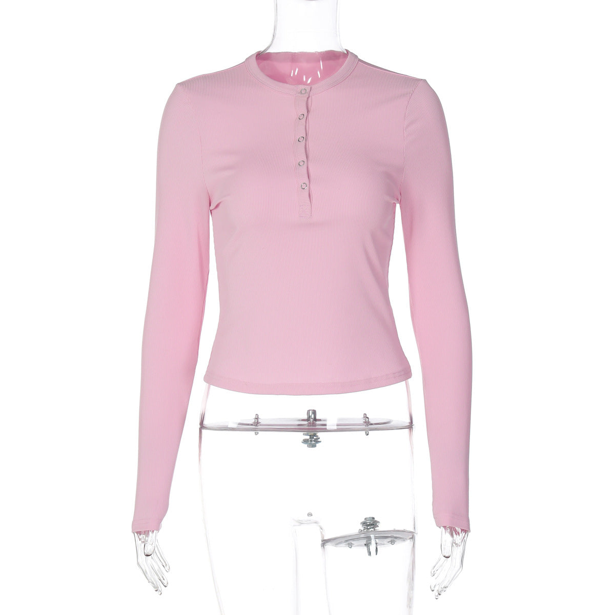 Women Autumn Buckle Half Open Collar Long Sleeve Slim Fit Slimming Fashionable All Match Bottoming Shirt Top