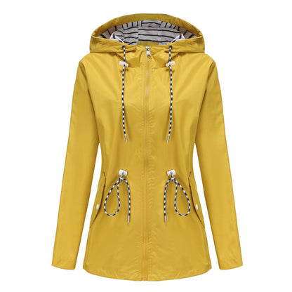 Waterproof Hooded Trench Coat - Mid-Length Raincoat for Women