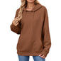 Autumn Winter Solid Color Hooded Pocket Loose Long Sleeve Sweatershirt Coat for Women