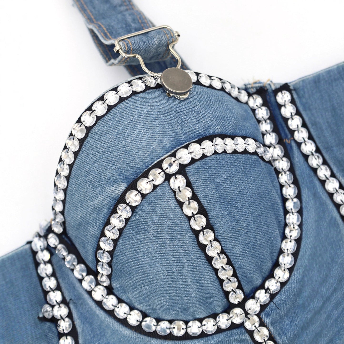 Cross Denim Hand-Stitched Diamond Sling Washed Removable Thick Shoulder Strap Back Strap Buckle Outer Wear