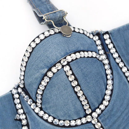 Cross Denim Hand-Stitched Diamond Sling Washed Removable Thick Shoulder Strap Back Strap Buckle Outer Wear