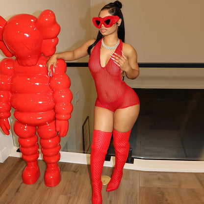 Sexy Summer Halter Backless Sexy Cutout Tight Breathable Jumpsuit Women