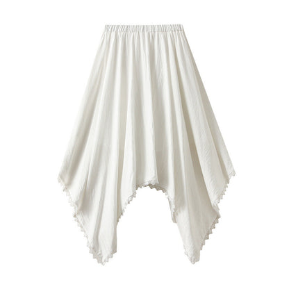 Irregular Asymmetric Lace Stitching Skirt Women Autumn Elastic Waist Casual A line Large Hem Umbrella Skirt