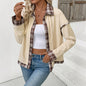 Casual Retro Collared Plaid Corduroy Stitching Autumn Women Jacket