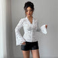 Autumn Winter Women White Sexy Elegant Luxury Lace Slim Top