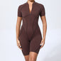 Summer Zipper Short Sleeve Outer Wear Fitness Yoga Jumpsuit Women Dance Tight Sports Jumpsuit