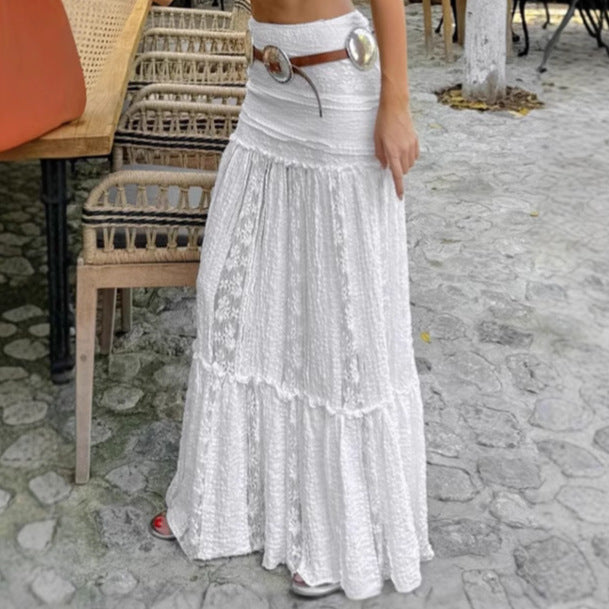 White Lace Casual Vacation A line Skirt Spring Summer Simplicity Lazy Women Clothing