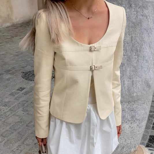 U Collar Niche Casual Apricot Autumn Women Clothing Coat