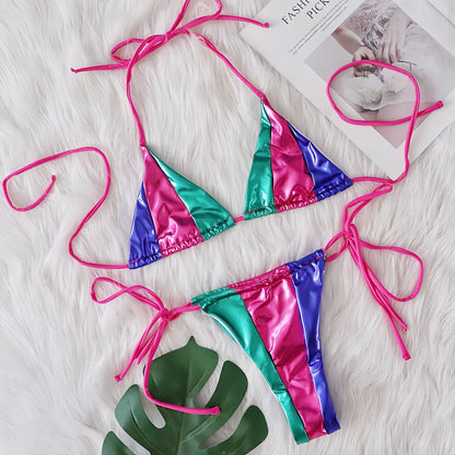 Sexy Stitching Banded Bikini Two Piece Sets Women Swimsuit Vacation Beach Swimsuit