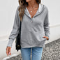 Top Casual Design Cardigan Hooded Solid Color Waffle Sweater