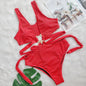 Bikini Sexy Deep V Plunge neck Metal Strap Women Swimsuit High Waist Bathing Suit