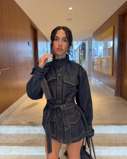 Women Casual Loose Collared Single Breasted Workwear Denim Jacket