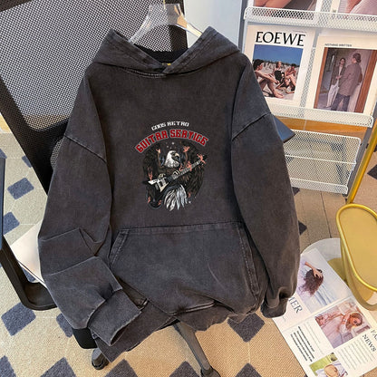 Autumn Winter Washed Distressed Thickened Composite round Neck Loose Hooded Fleece Lined Sweater Women Top