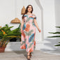 Plus Size Beach Holiday Long Beach Dress off the Neck Tube Top Color Printed Dress