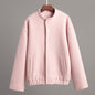 Pink Jacket Winter Casual Stand Collar Drop Shoulder Sleeve Short Furry Coat