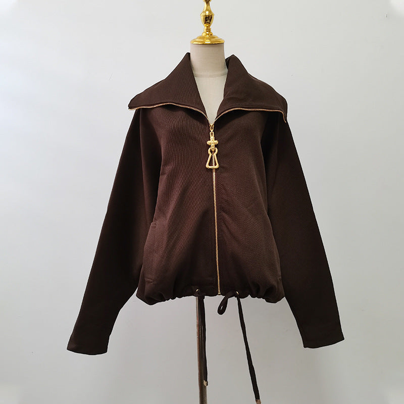 Korean Batwing Sleeve Coat - Collared Short Baggy Fall Jacket