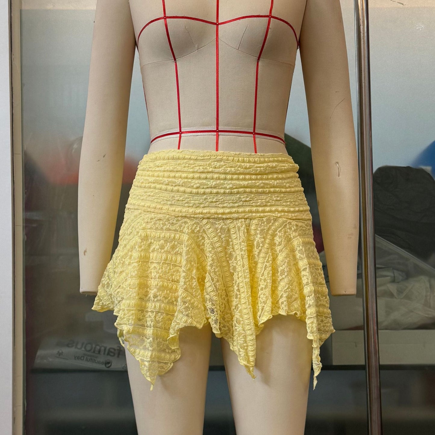 Women Clothing Lace Irregular Asymmetric Skirt Sexy Solid Color Sexy Lace Skirt Culottes