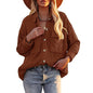 New Autumn Winter Shacket Solid Color Loose Corduroy Pocket Long Sleeve Outerwear
