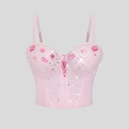 Women Wear Tube Top Rhinestone Chain Handmade Small Vest Sling Basic Design