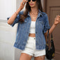 Washed Sexy Tassel Hem Short Sleeve Denim Coat