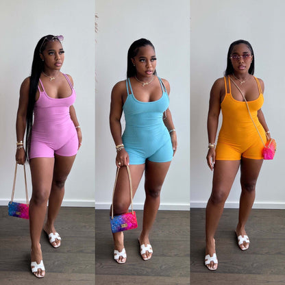 Women Shoulder Strap Sports Romper Tight Vest Summer Romper