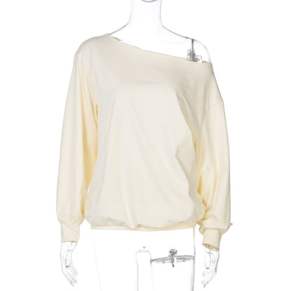 Women lothing Autumn Casual Loose Fitting Cropped Long Sleeve Solid Color Top