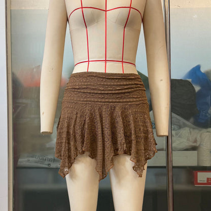 Women Clothing Lace Irregular Asymmetric Skirt Sexy Solid Color Sexy Lace Skirt Culottes