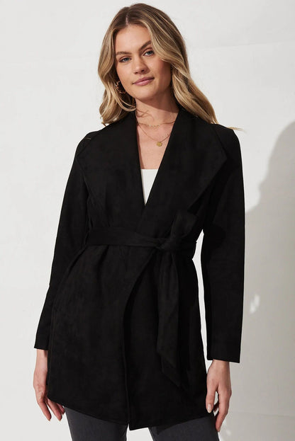 Women Clothing Autumn Winter Solid Color Large Collared Suede Long Sleeve Coat Outerwear