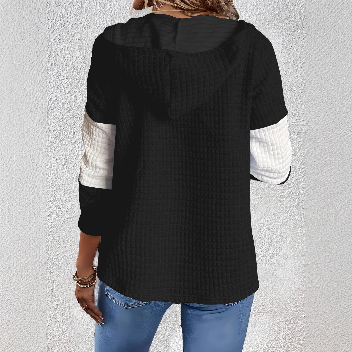 Autumn Winter Women Hoodie Contrast Color Plaid Long Sleeve Casual Hoodies