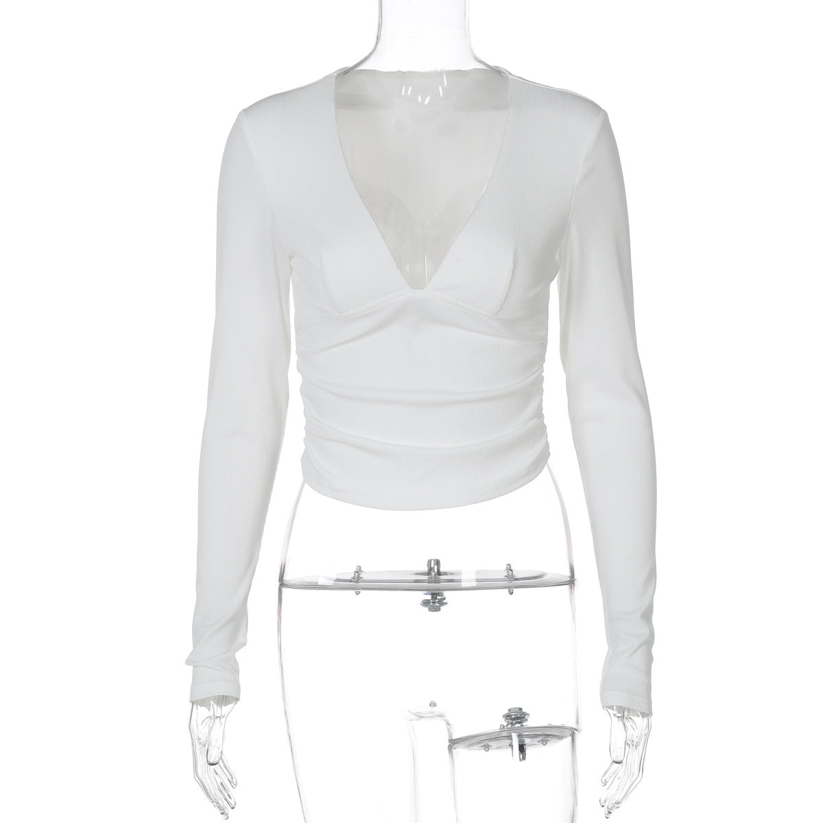 Women Long Sleeved V neck T shirt Summer Slim Color Sunken Stripe Top Women