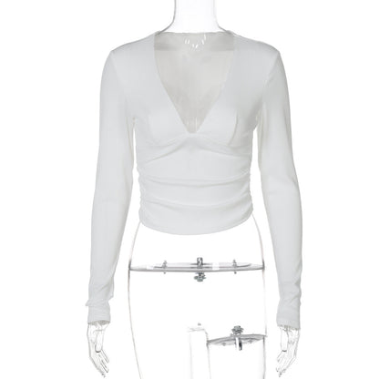 Women Long Sleeved V neck T shirt Summer Slim Color Sunken Stripe Top Women