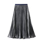 Thin Glittering Pearlescent Pleated Puffy Skirt for Women Autumn Elegant Drape Organ Pleated