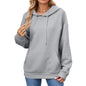 Autumn Winter Solid Color Hooded Pocket Loose Long Sleeve Sweatershirt Coat for Women
