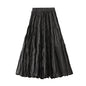 Retro Draped Dress Big Swing Mid Length Skirt Autumn Patchwork Tiered