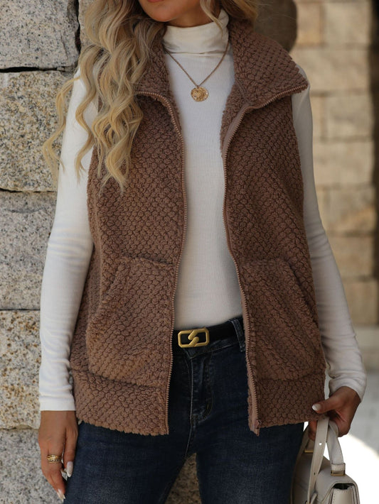 Flash Velvet Women Clothing Autumn Winter Cardigan Zipper Loose Pockets Coat Double Sided Plush Vest