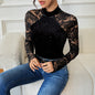 Autumn Retro Party Sexy Elegant Half Turtleneck Lace Jumpsuit