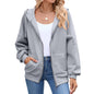 Autumn Winter Solid Color Long Sleeve Zipper Hooded Pocket Sweatshirt Coat Women