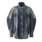 Spring Designer Model Large Buttons Washed Denim Loose Profile Cocoon Shaped Coat Micro Drop Shoulder Shirt Women
