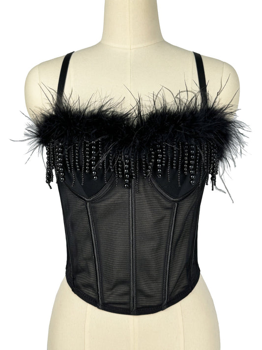 Pearl Feather Sexy Boning Corset Bra Autumn Winter Matching Tube Top Beauty Back Sling Tassel Stage Camisole