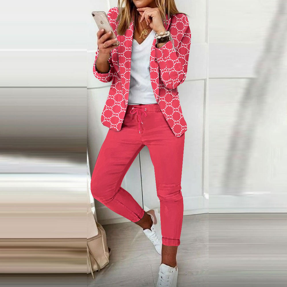 Autumn Winter Floral Print Long Sleeved Casual Small Women Outerwear