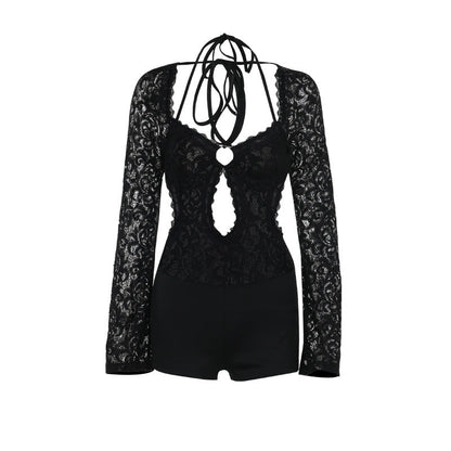 Autumn Elegant Sexy Slim Lace Long Sleeved Romper for Women