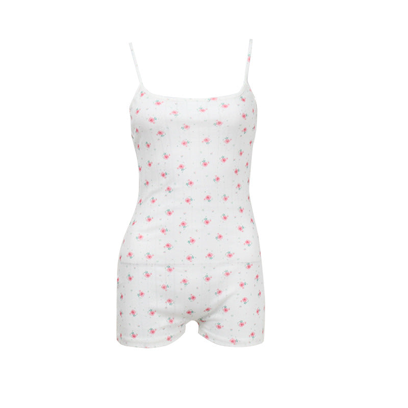 Women Clothing Sexy Suspender Jumpsuit Backless Lace Up Sexy Floral Print Romper Women