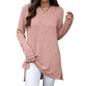 Autumn Winter Solid Color round Neck Loose Long Sleeve Split T shirt Top Women