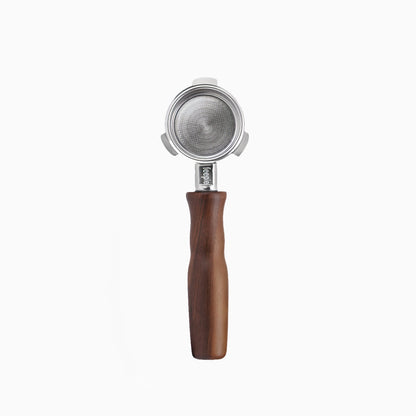 Stainless Steel Bottomless Portafilter with Walnut Handle