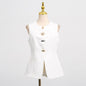 French Sleeveless Top Summer Outdoor Irregular Asymmetric Button Design Slim round Neck Vest for Women