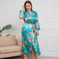 Plus Size Women Artificial Silk Satin Long Sleeved Pajamas Plump Girls Wearable Home