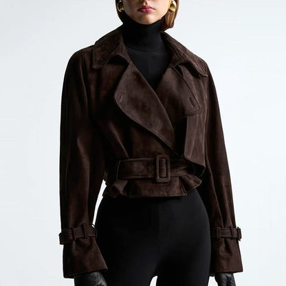 Personalized Street Coat Women Autumn Trendy Collared Retro Slim Short Coat