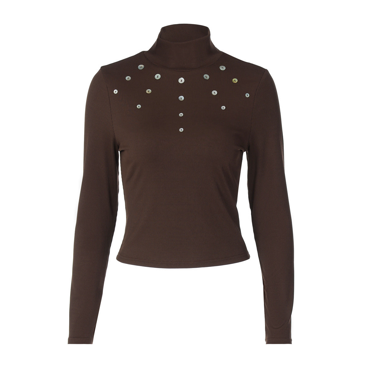 Women Clothing Autumn Personality Slim Fit Shell Button Long Sleeved Top